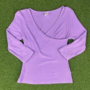 Vintage Y2K DG Doki Geki Purple 3/4 Sleeve V-Neck Knit Wrap Top Sz L